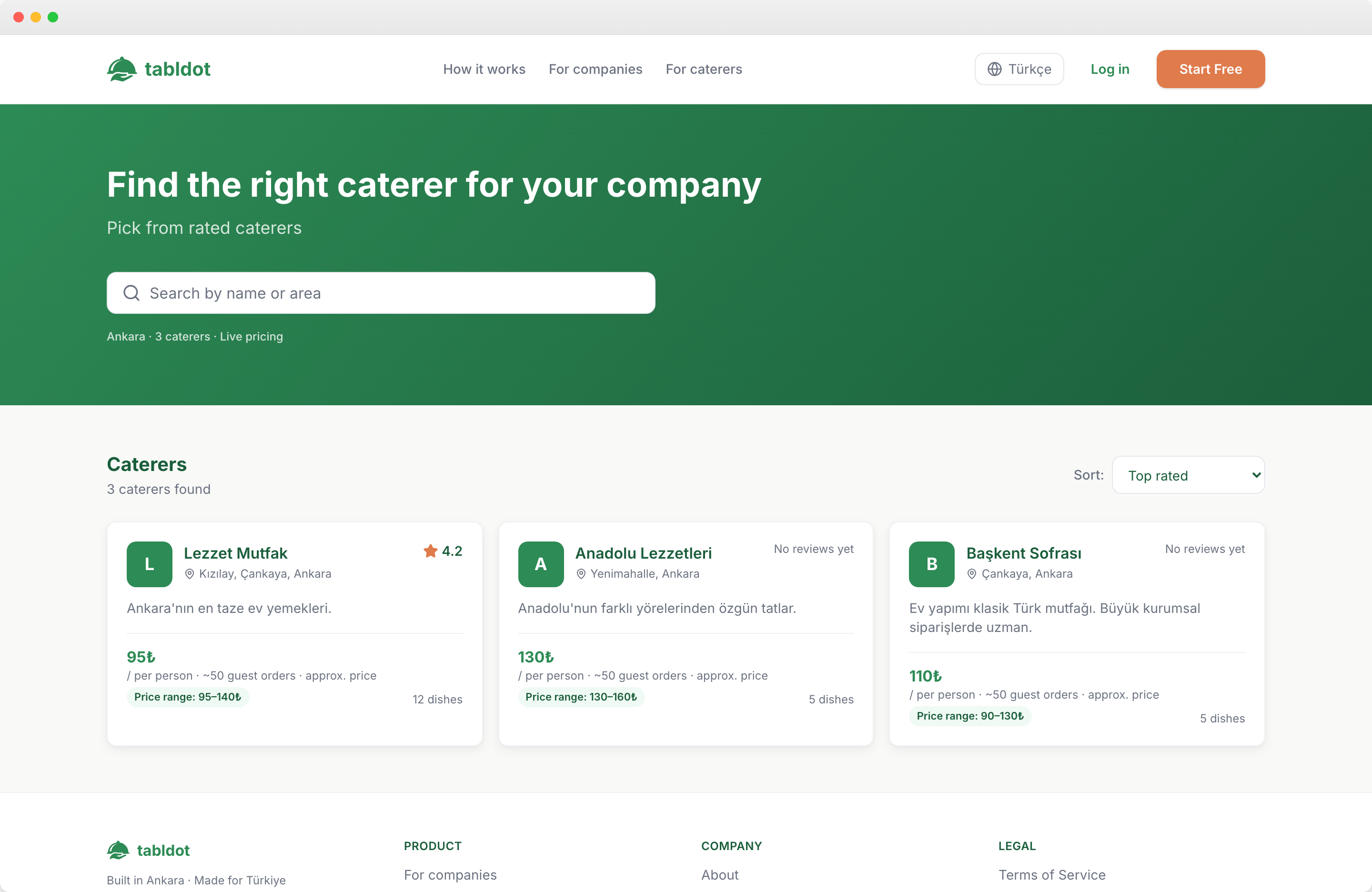 CaterDeck marketplace screen